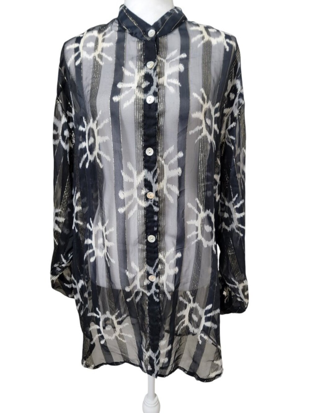 Peppermint Bay Size S Black w/ Sunburst Semi Sheer Button Down Tunic